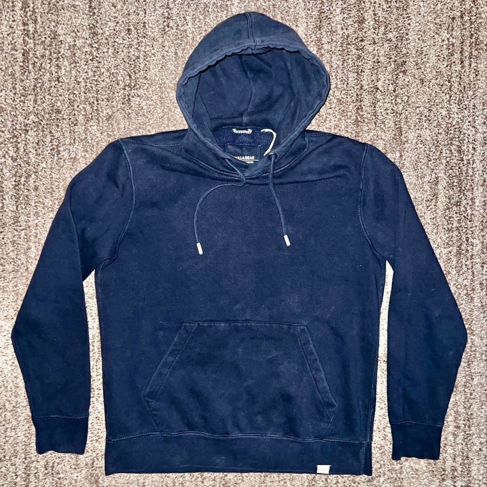 Pull & Bear Men's Pullover Comfort Fit Hoodie in Navy Blue